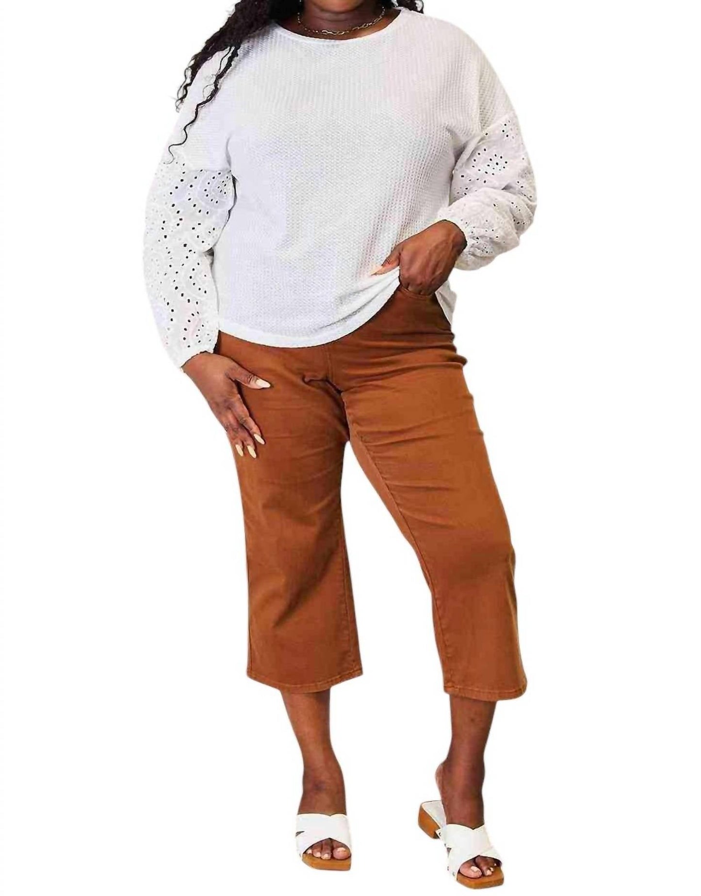 Double Take - Eyelet Elegance Drop Shoulder Blouse