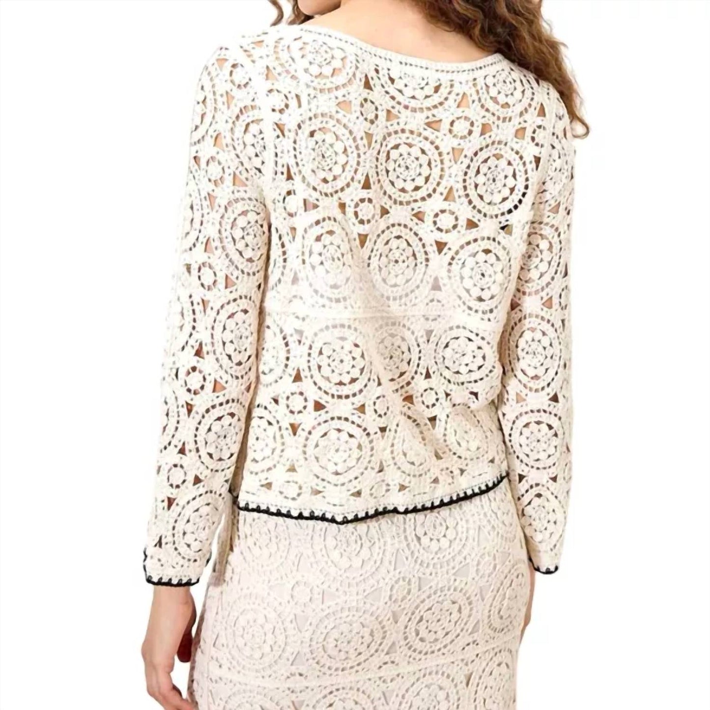 Apricot - Crochet Longsleeve Top