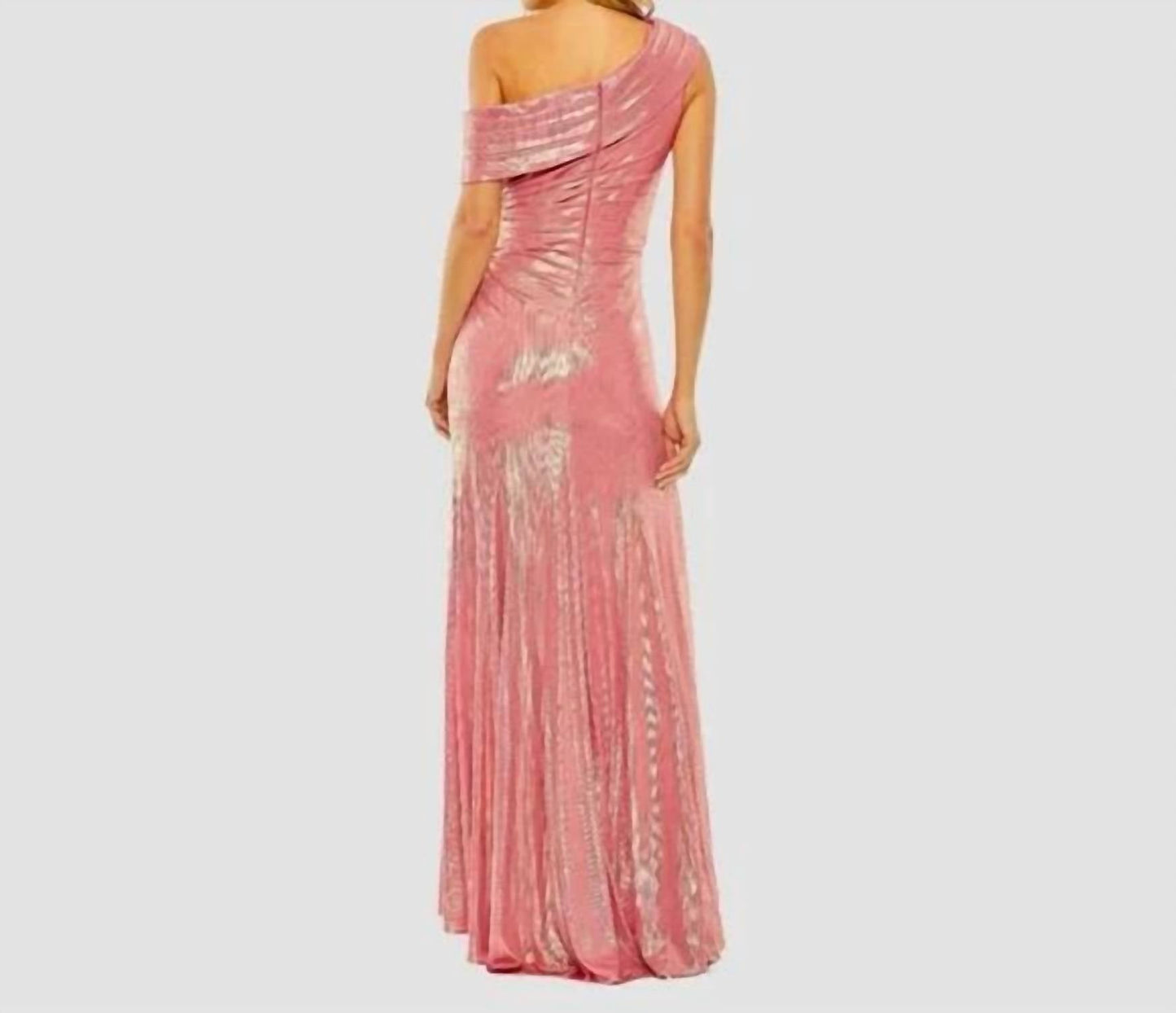 Mac Duggal - Metallic Off The Shoulder Ruched Waist Slit Gown