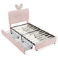 Twin Size Kids Upholstered Bed with Oversized Rabbit Ear Headboard