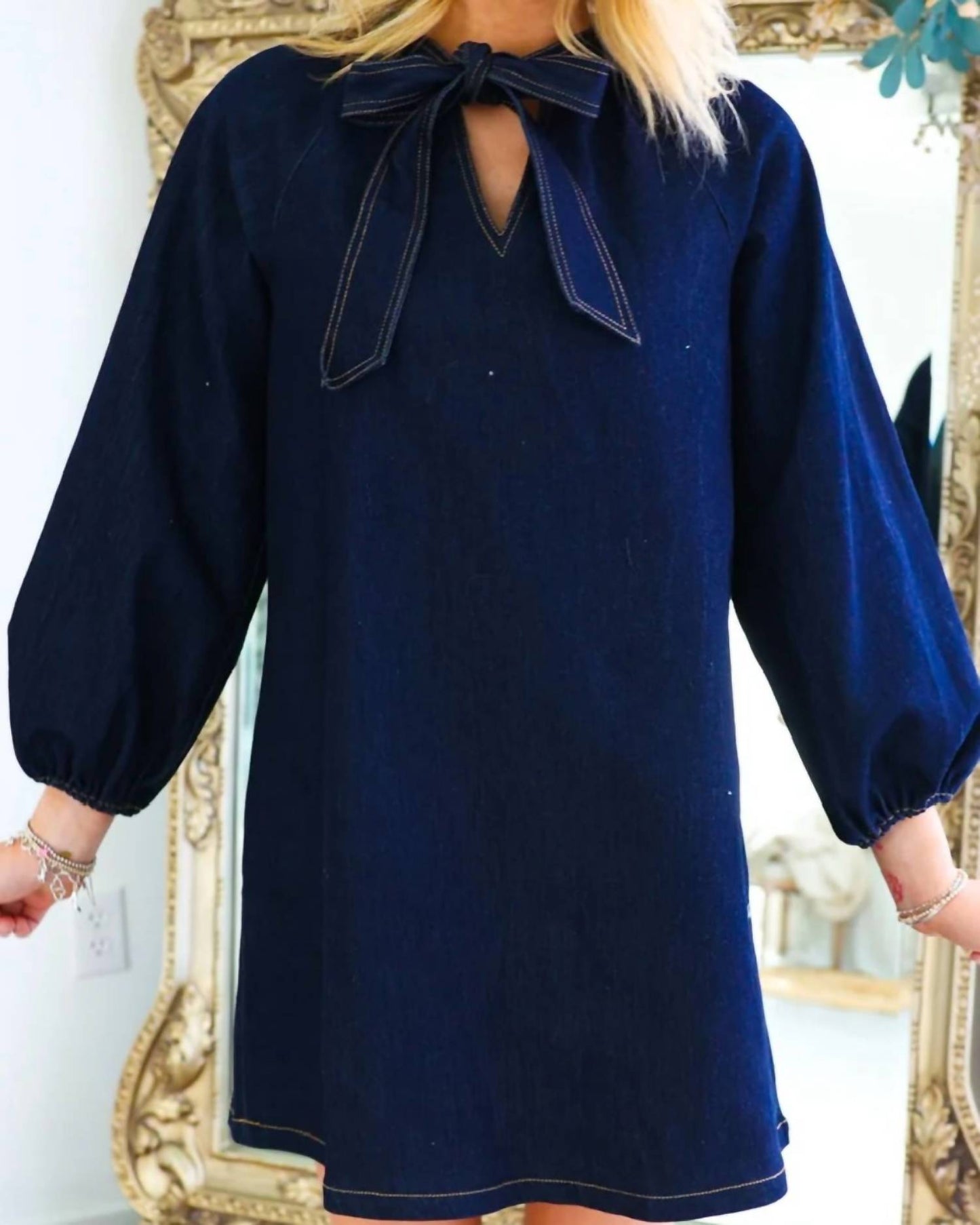 Able - Bow Tie Collar Long Sleeve Dress