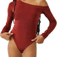 Free People That's Hot One-Shoulder Bodysuit in Cherry Chai  Size Small