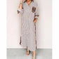 Aapparella - Stripe Leopard Patchwork Maxi Shirt Dress
