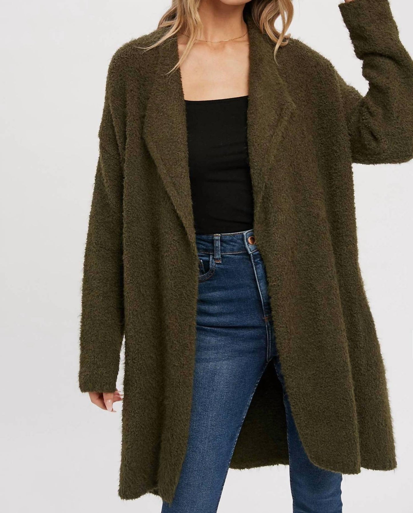 Bluivy - Women's Soft Fuzzy Drape Front Cardigan