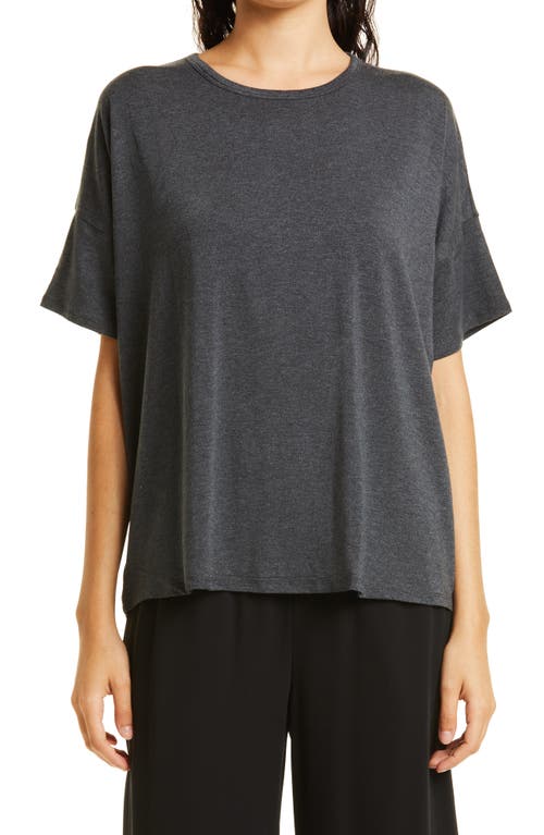 Eileen Fisher Crewneck Jersey Boxy T-Shirt in Charcoal, Size Small