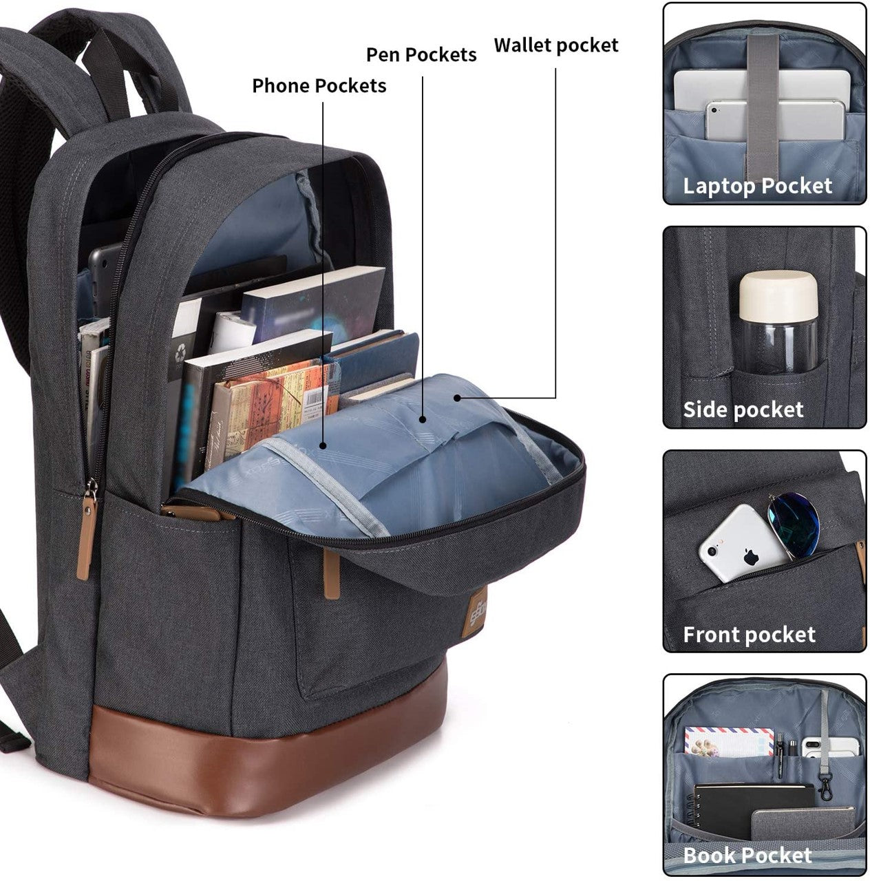 Ebox Classic Travel Backpack with Laptop Sleeve and Tablet Storage 15.6"