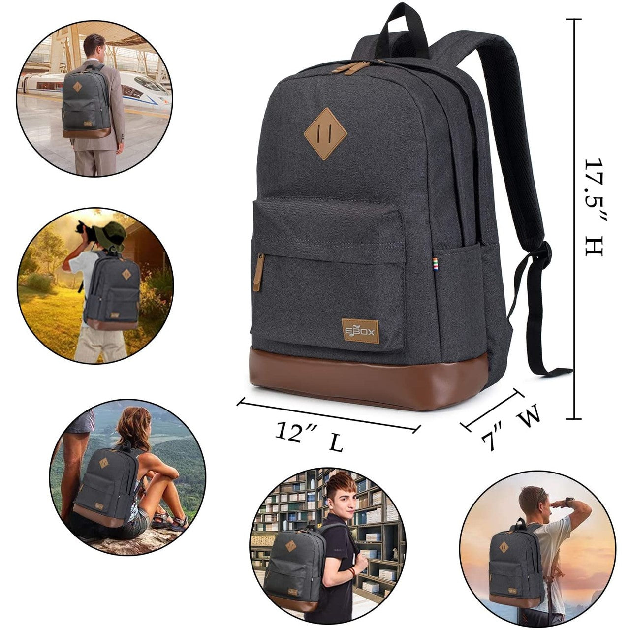 Ebox Classic Travel Backpack with Laptop Sleeve and Tablet Storage 15.6"