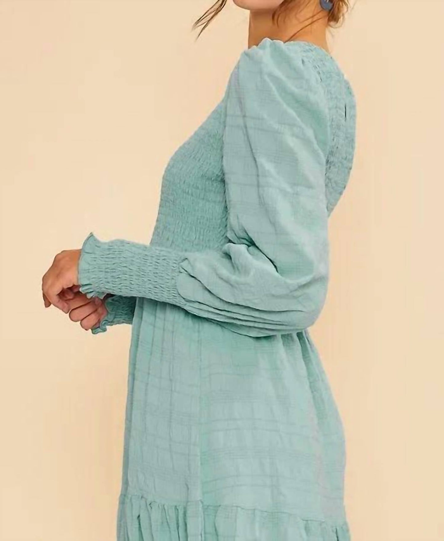 Trendsi - Annie Wear Textured Smocking Bodice Tiered Midi Dress