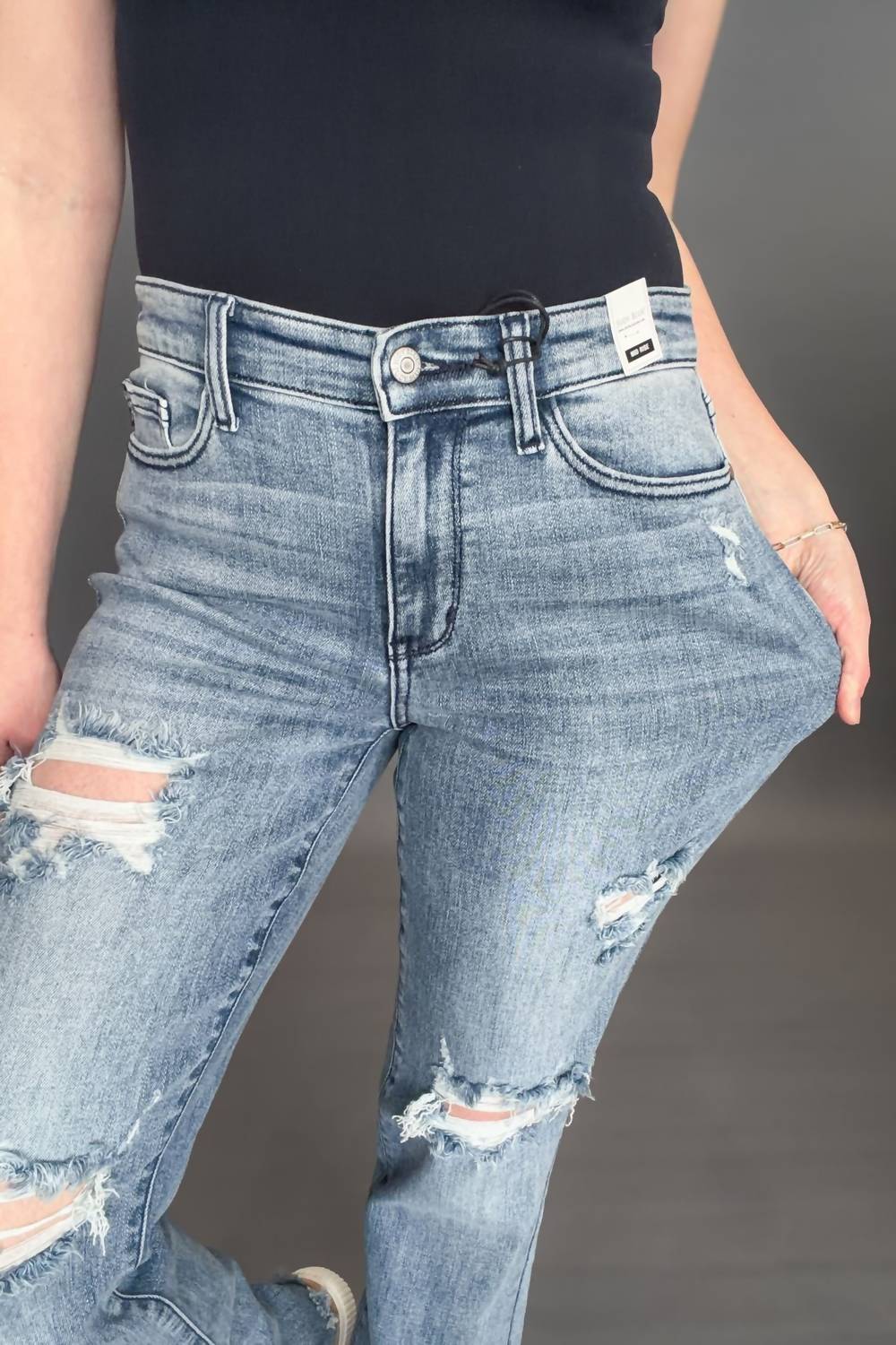 Judy Blue - Sandra Destroyed Mid Rise Straight Leg Jeans