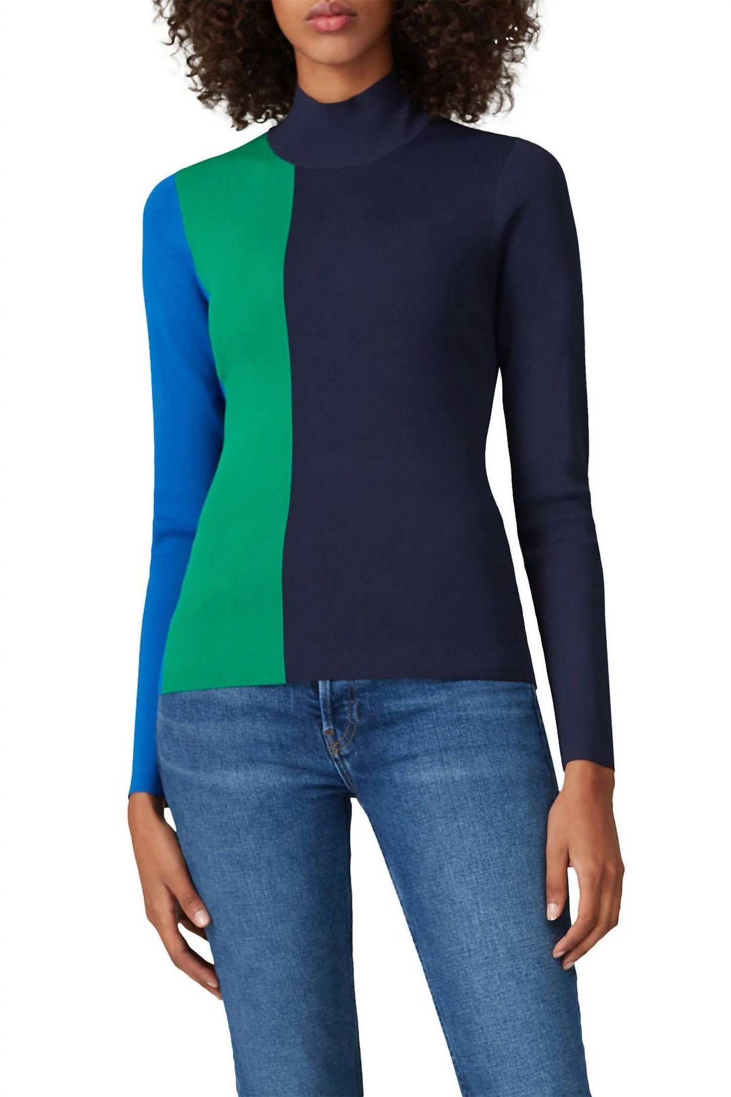 Tory Burch - BLOCK STRIPE TECH KNIT TURTLENECK SWEATER