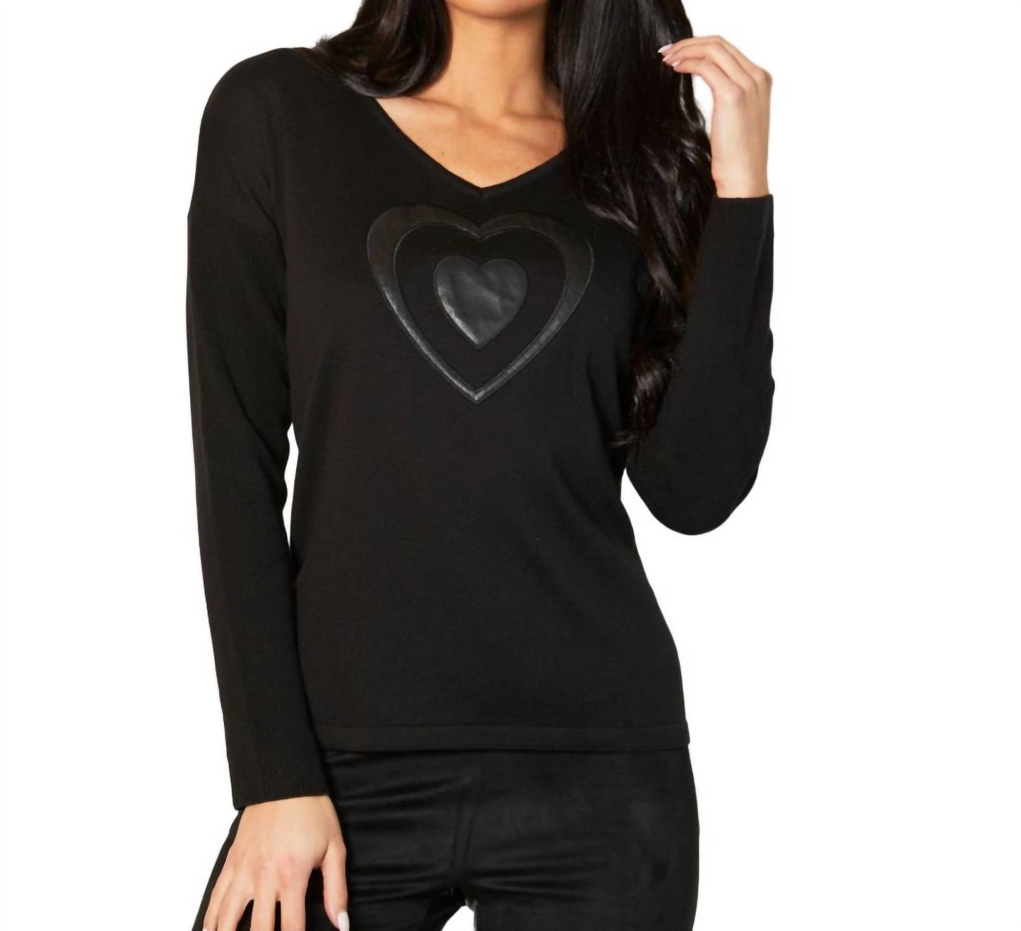 Angel Apparel - V-Neck Pleather Heart Detail Top