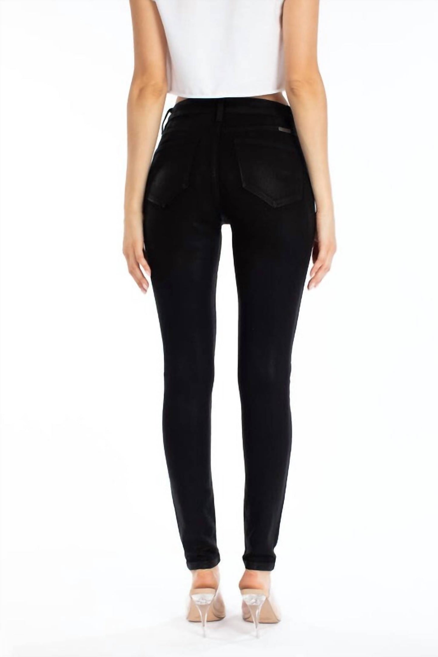 Kancan - High Rise Faux Leather Button Jeans