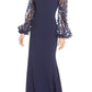 Eliza J Off the Shoulder 3D Floral Sleeve Scuba Crepe Evening Dress Navy Size 14