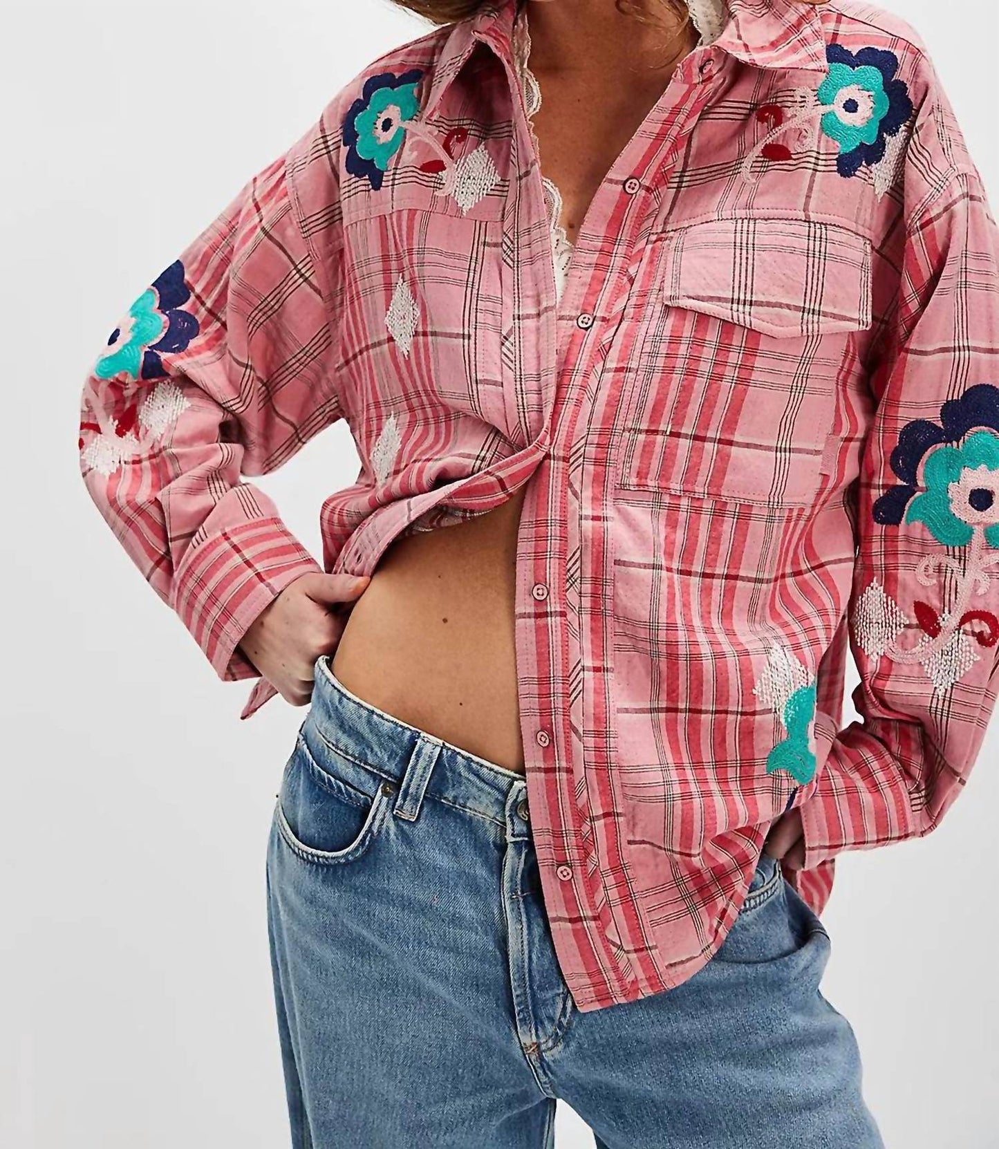 Free People - Embroidered Sashiko Top
