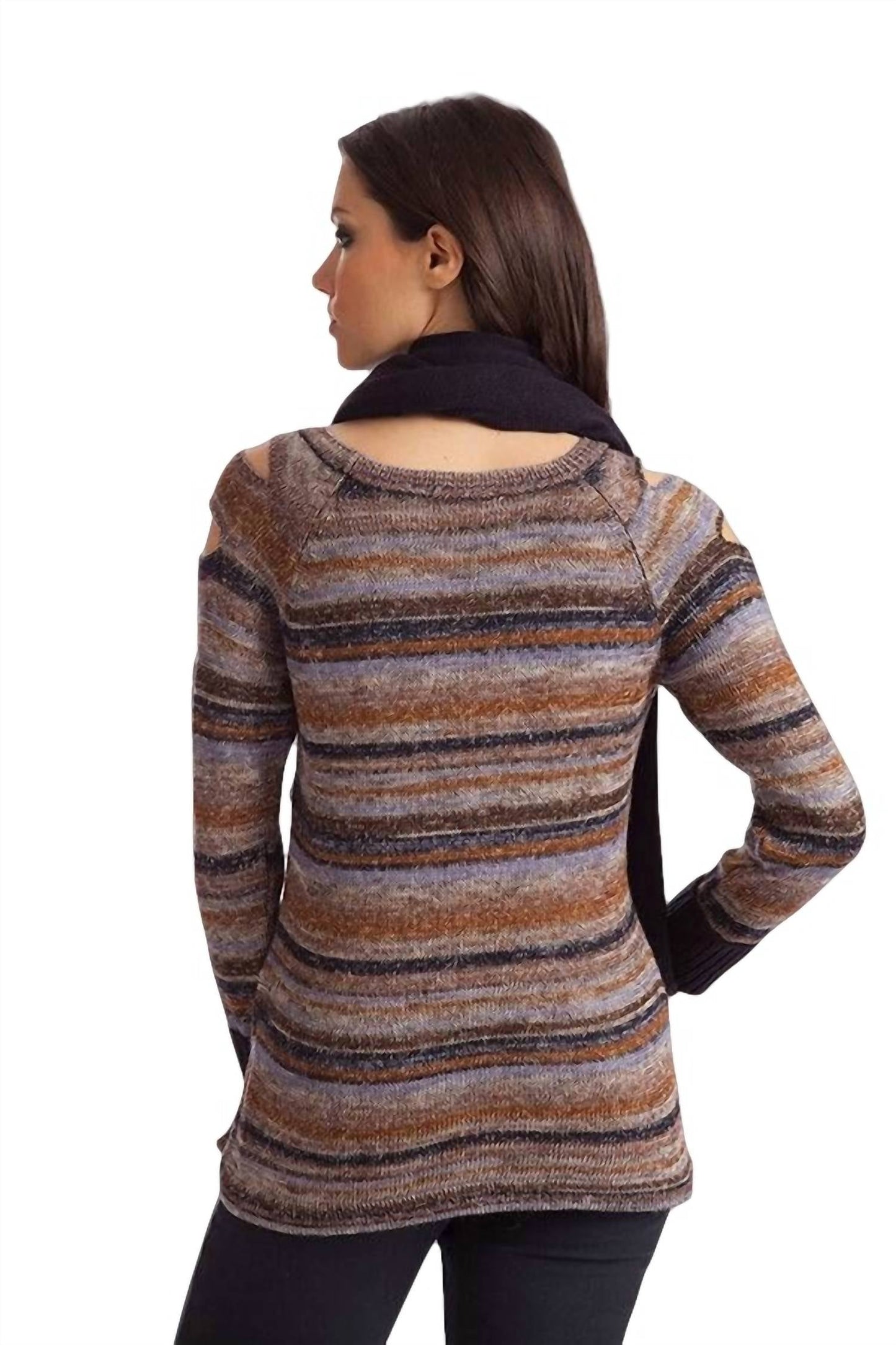 French Kyss - Bethany Striped Sweater W/ Scarf