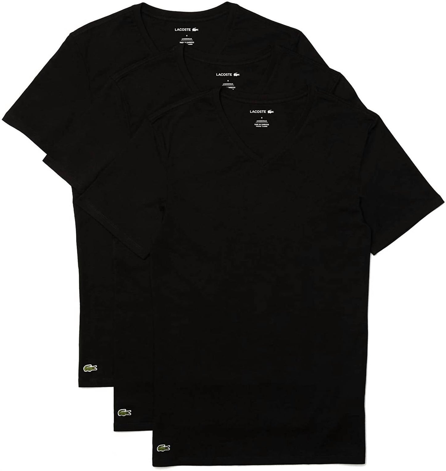 Lacoste - Men's Slim Fit V-Neck T-Shirts Undershirts - 3 Pack