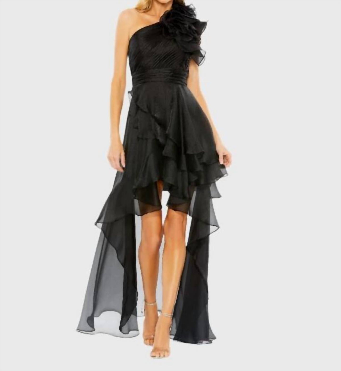 Ieena For Mac Duggal - One Shoulder Ruffle High Low Gown