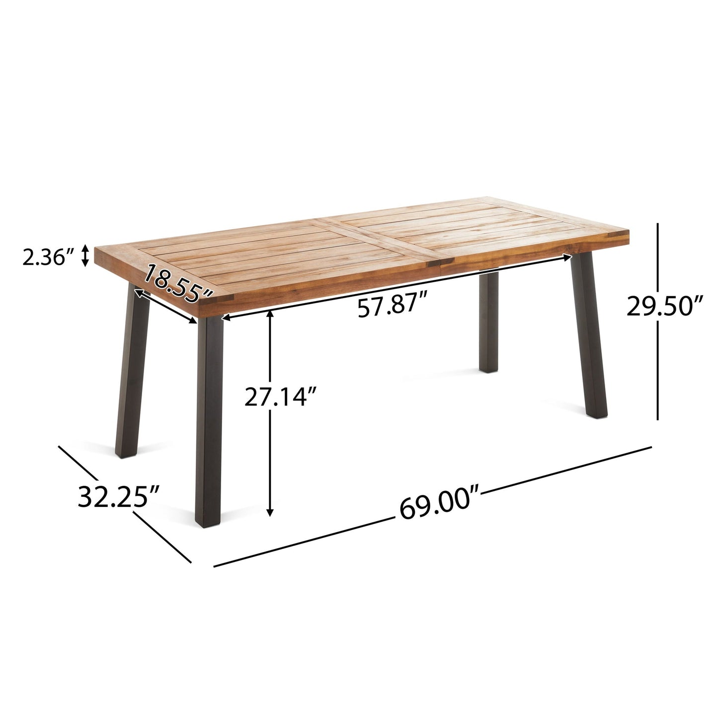 Della Modern Industrial Dining Table with Acacia Wood Top - Teak