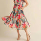 Jodifl - Tropical Print Ruffle Sleeve Midi Dress
