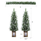 Artificial Christmas 3 Piece Set Wreath And 2 Entrance Trees With LED Lights - White / Green