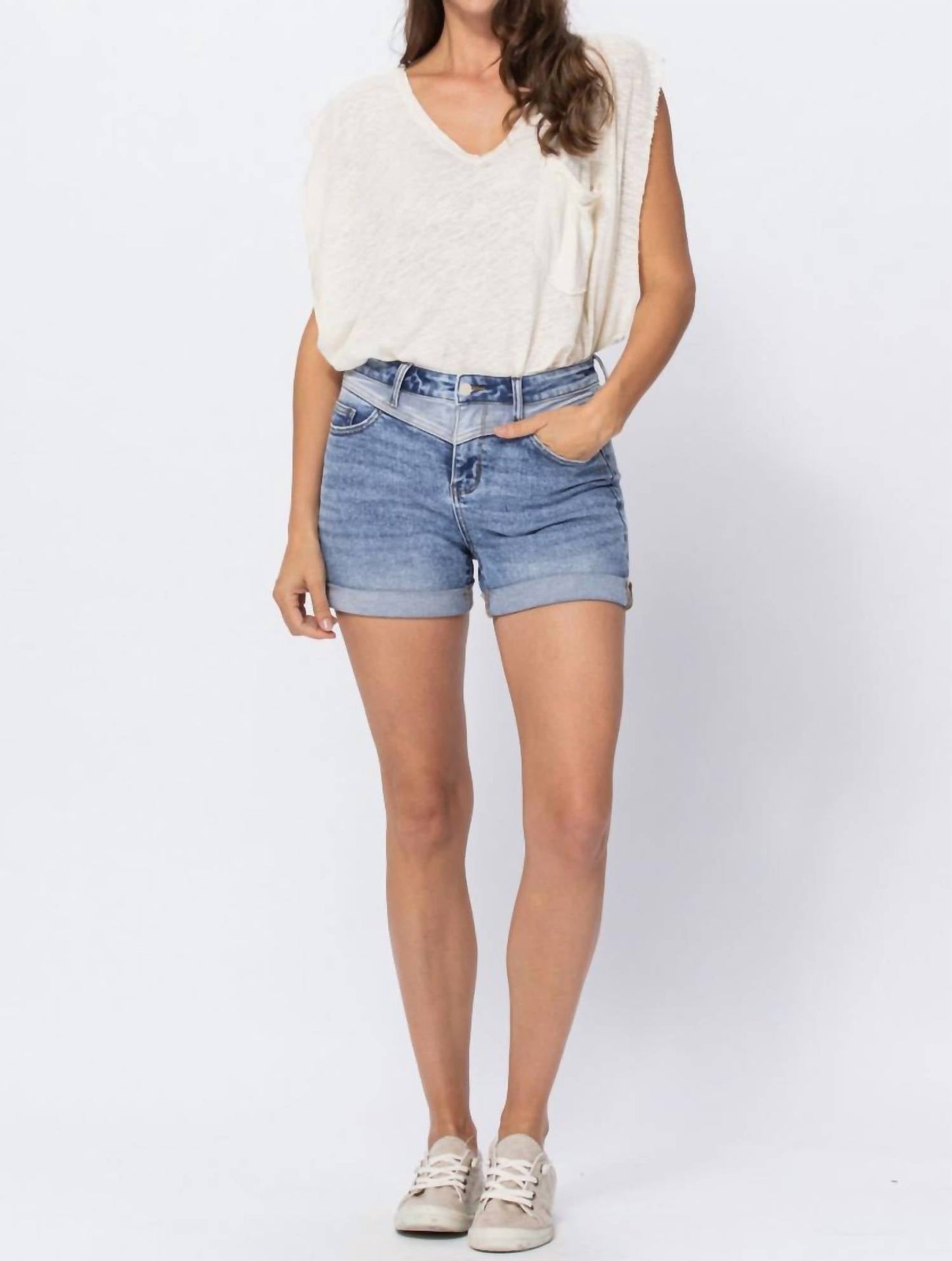 Judy Blue - High Waisted Two-tone Yoke Shorts