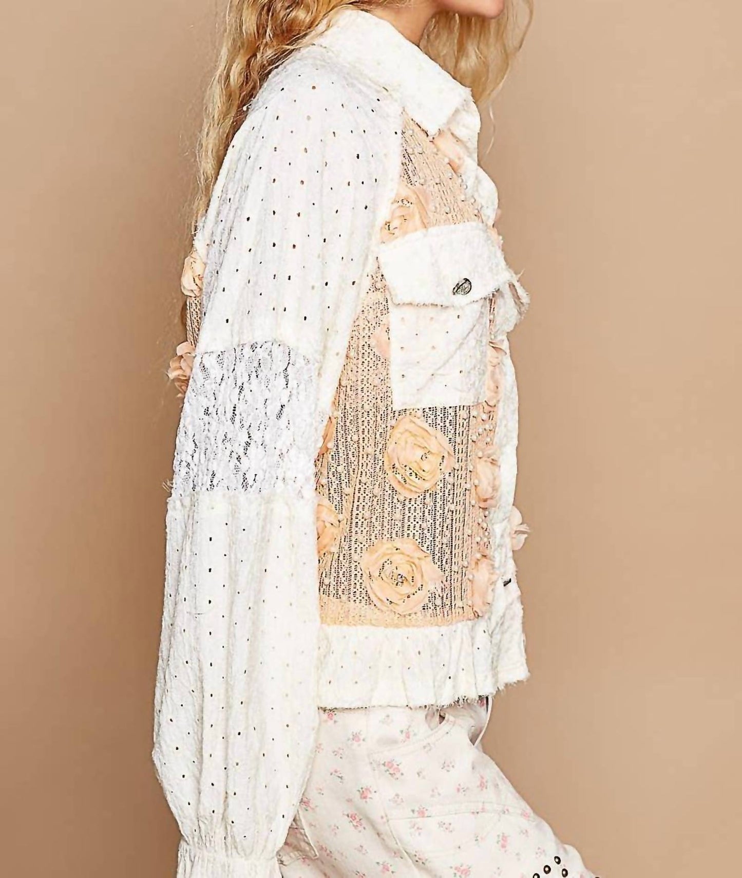 Pol - Flower Detail Button Down Top