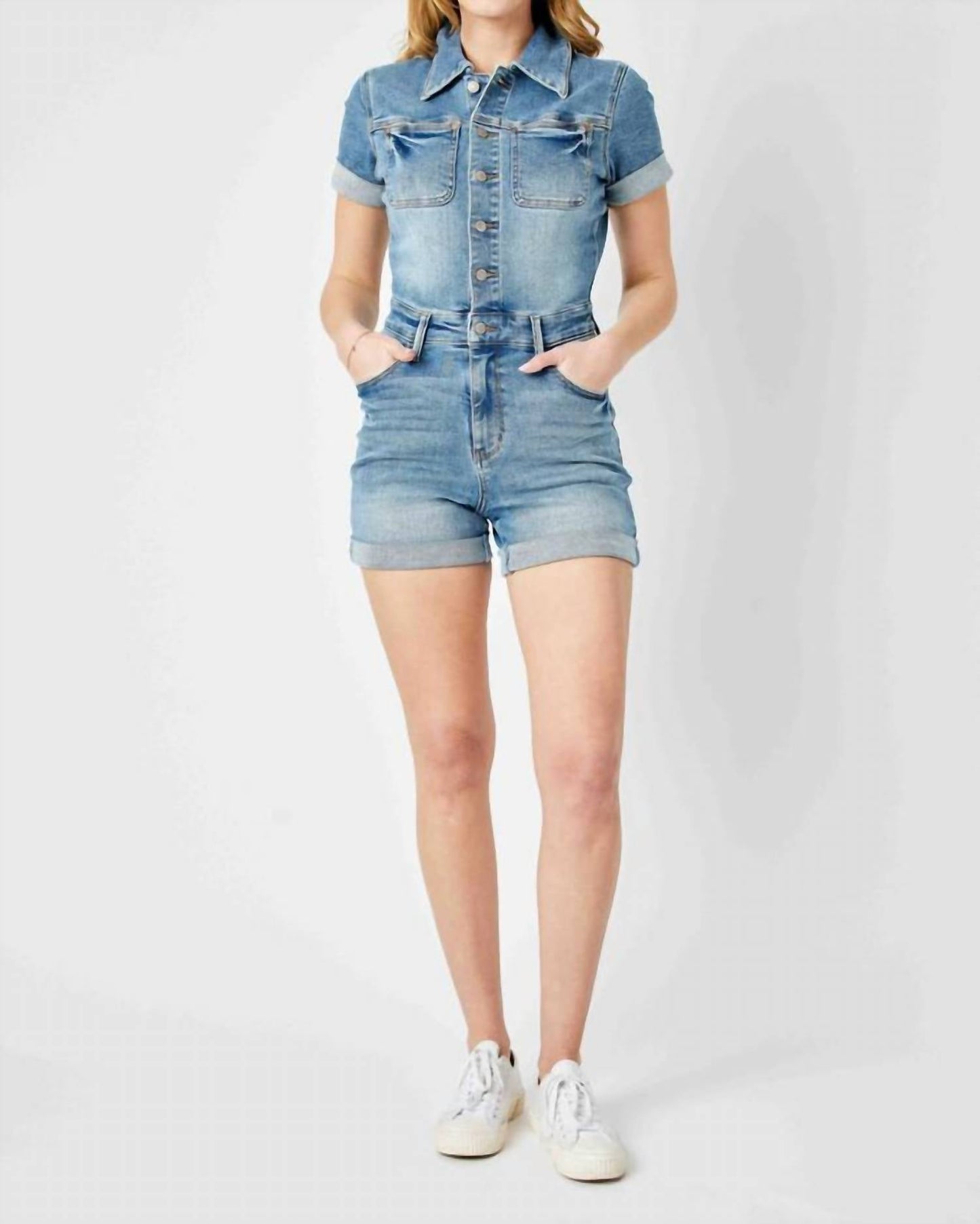 Judy Blue - High Waist Short Sleeve Denim Romper