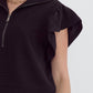 Entro - Half Zip Textured Flutter Sleeve Top