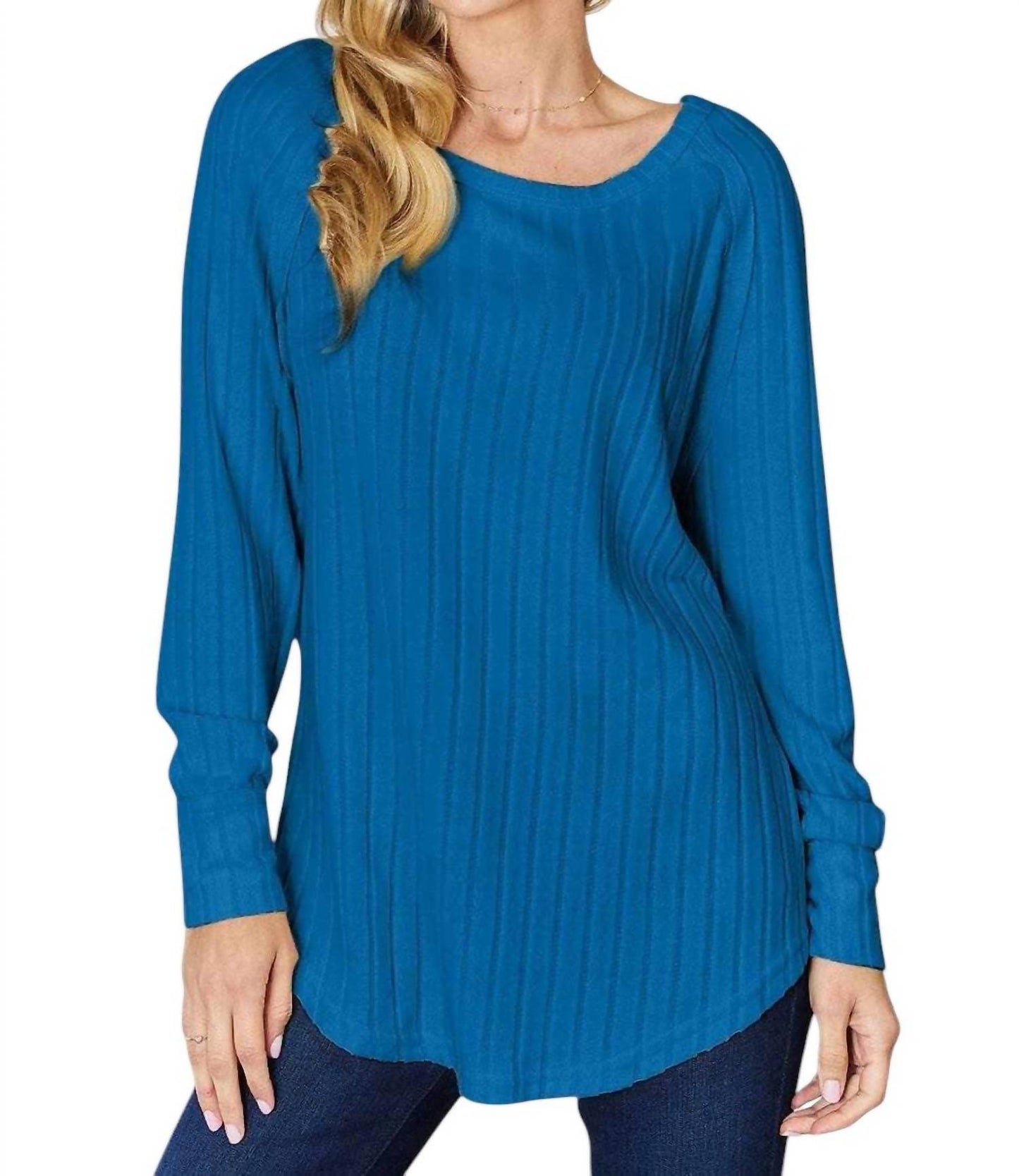 Basic Bae - Chic Ribbed Round Neck Slit Tee
