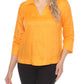 Joseph Ribkoff - Collared V-neck Quarter Sleeve Linen Top