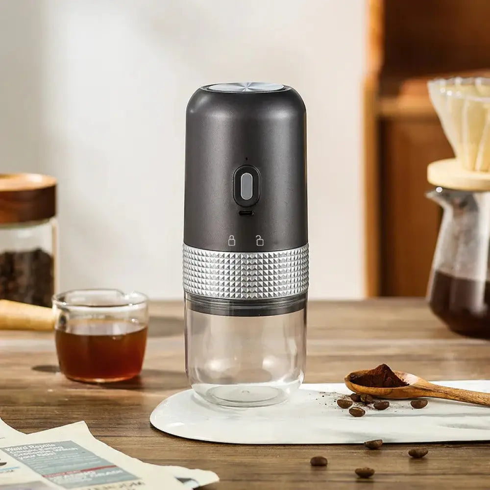 Compact Automatic Electric Coffee Grinder with Metallic Band