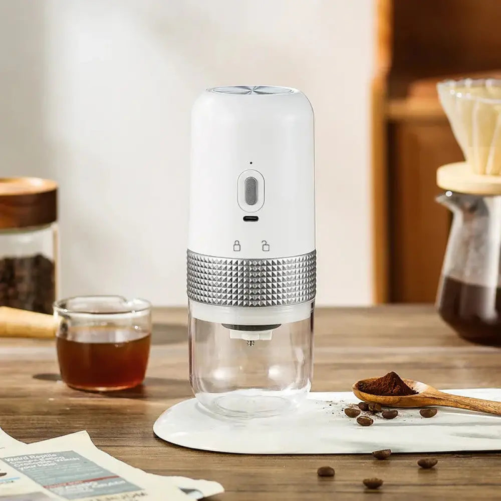 Compact Automatic Electric Coffee Grinder with Metallic Band
