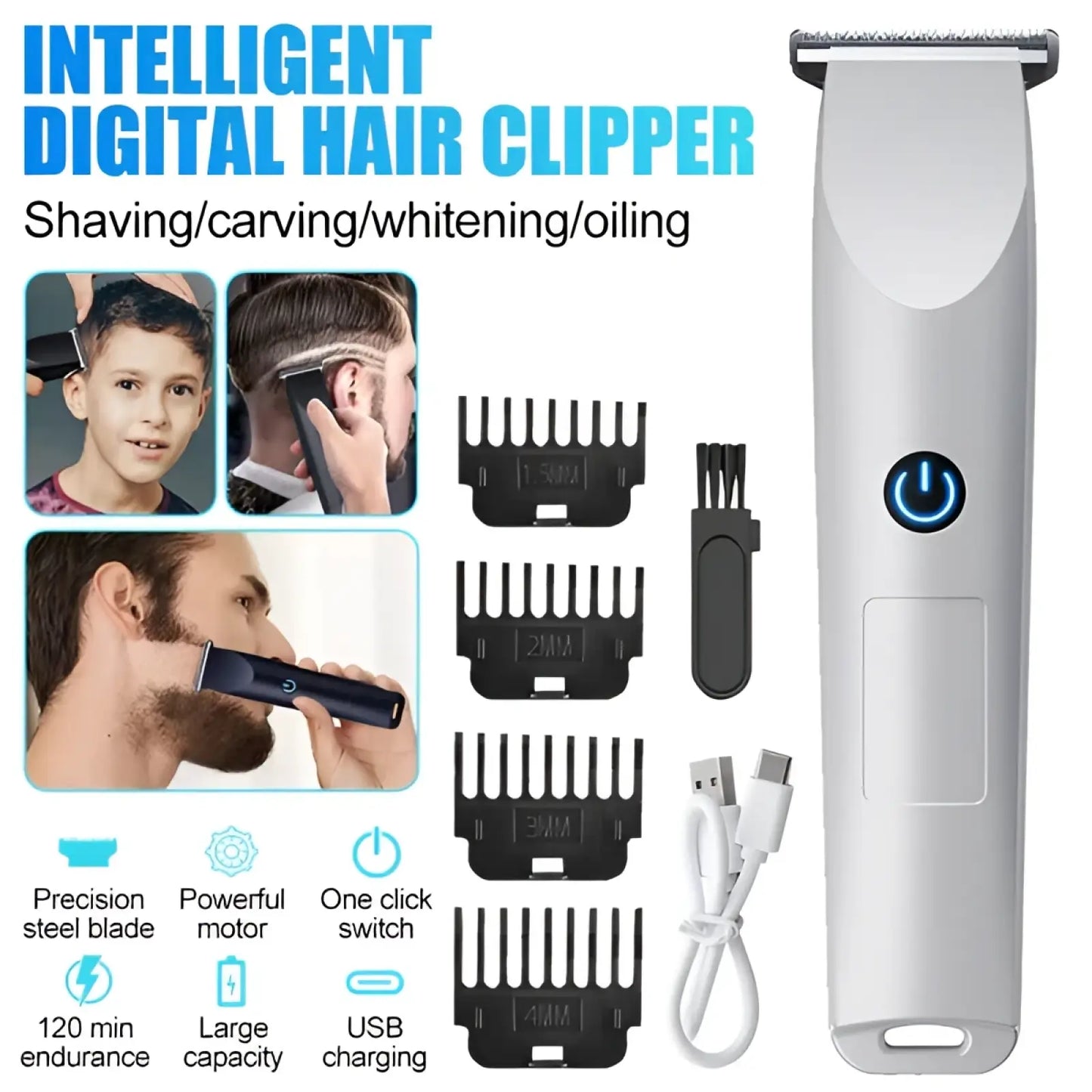 Electric Hair Clippers Cordless Beard Trimmer White