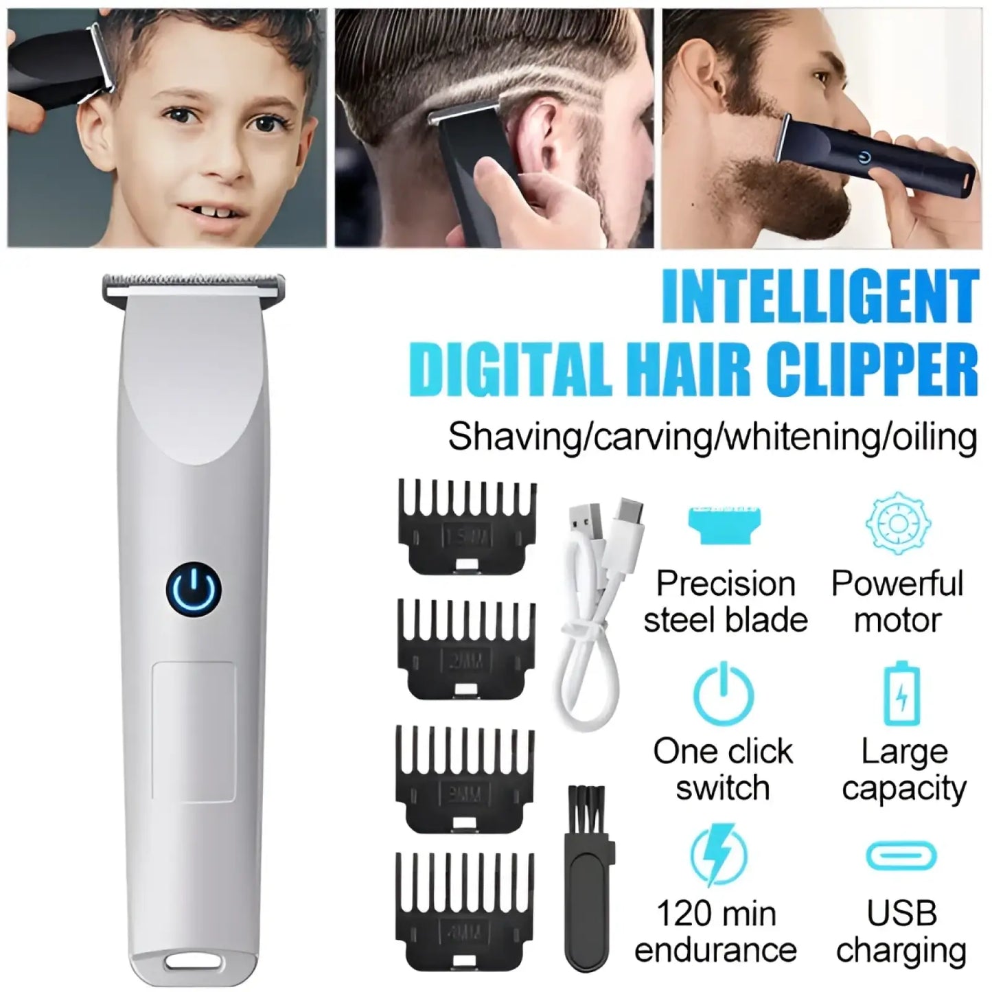 Electric Hair Clippers Cordless Beard Trimmer White