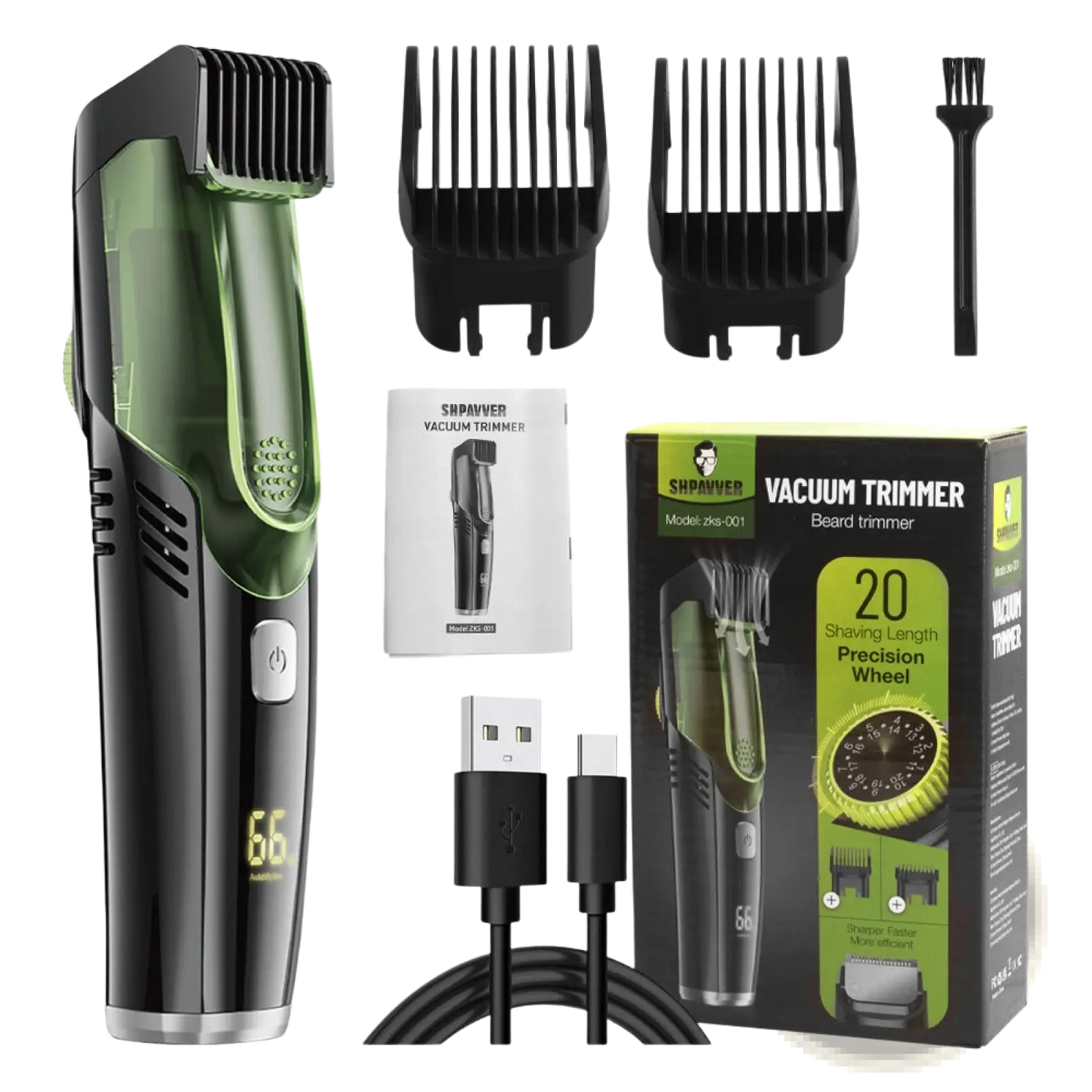 Electric Hair Trimmer with Vacuum and Digital Display
