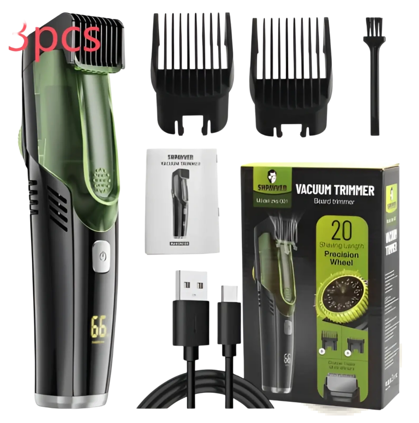 Electric Hair Trimmer with Vacuum and Digital Display