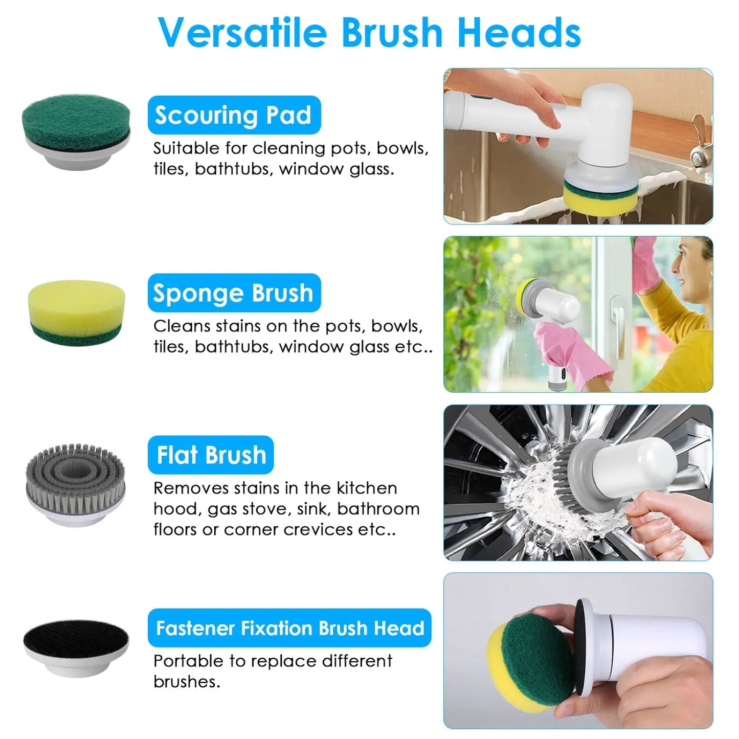 Electric Spin Scrubber Cordless Cleaning Brush with 4 Heads