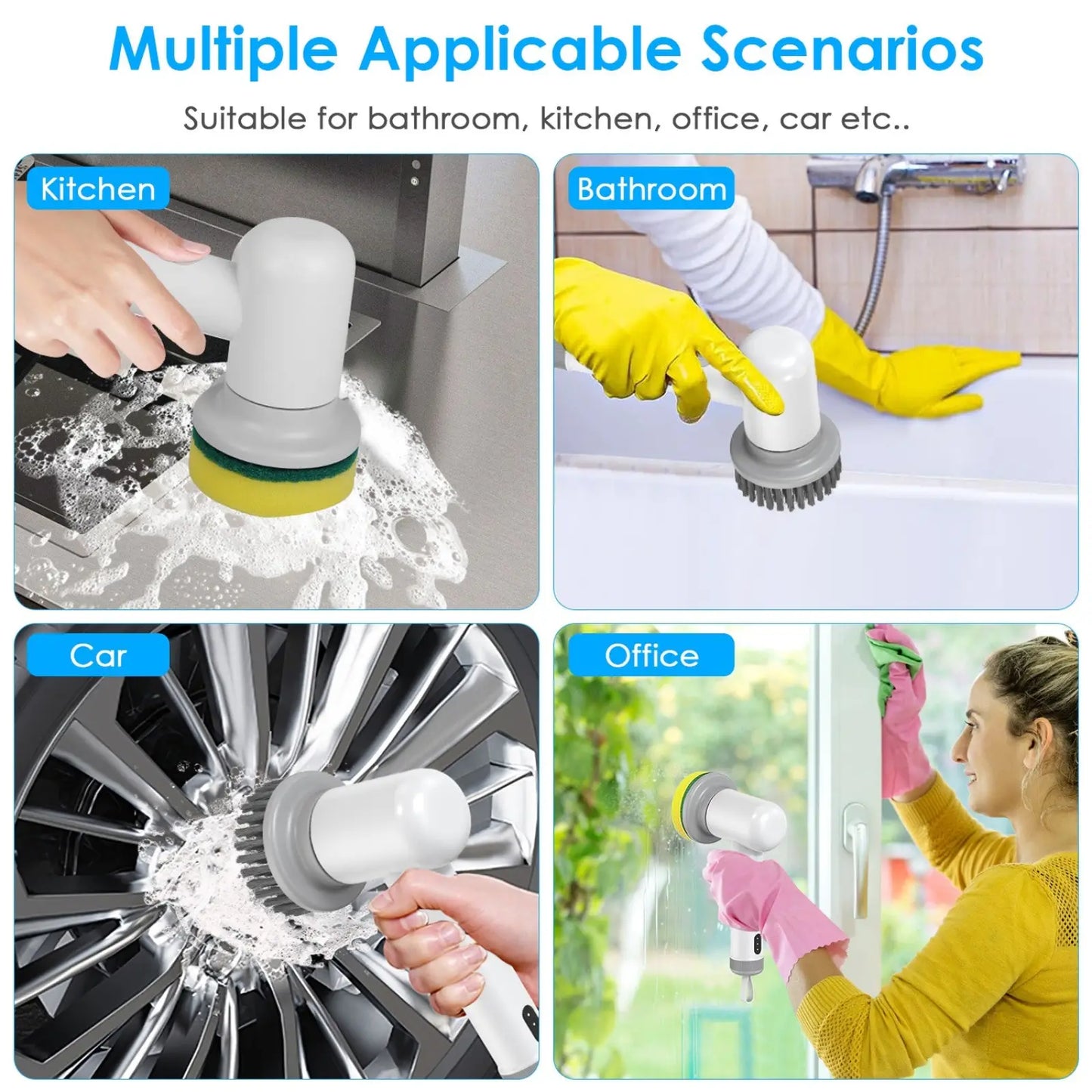 Electric Spin Scrubber Cordless Cleaning Brush with 4 Heads