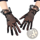 Elegant Black Floral Lace Ruffled Bow Gloves