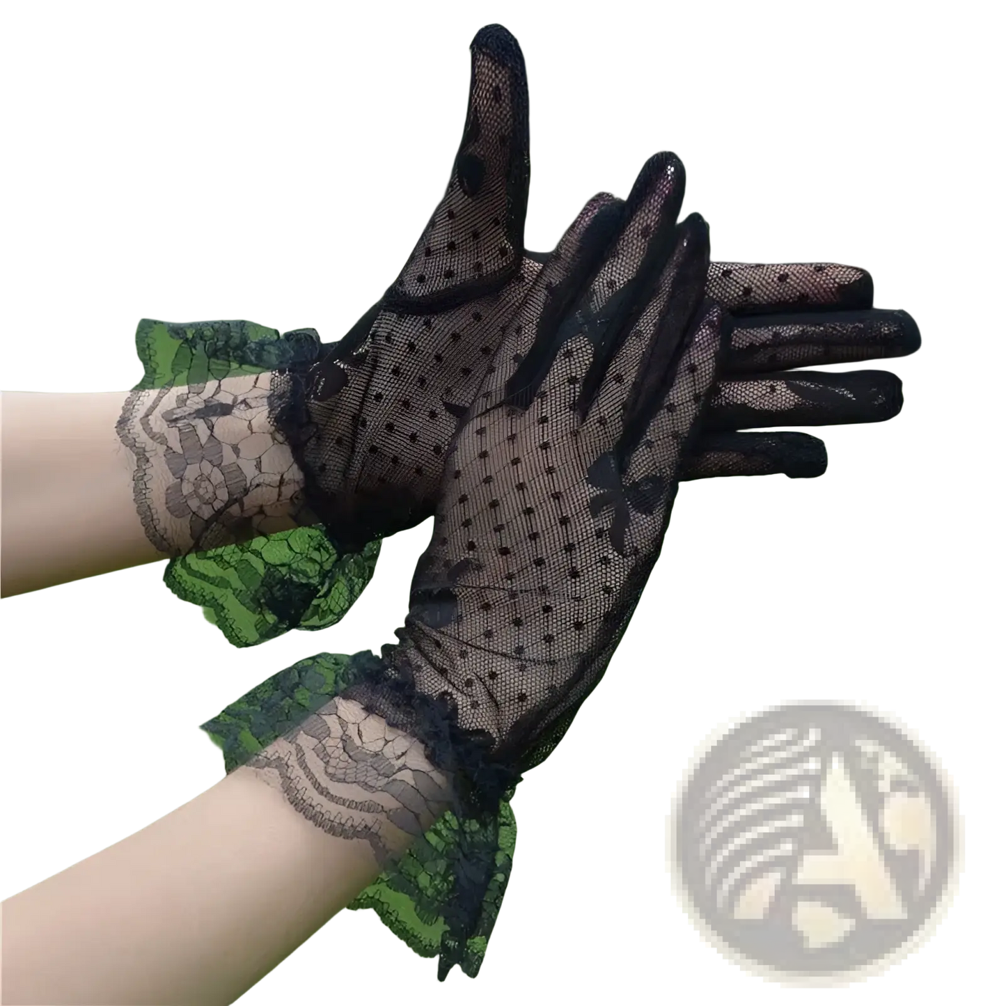 Elegant Black Floral Lace Ruffled Bow Gloves