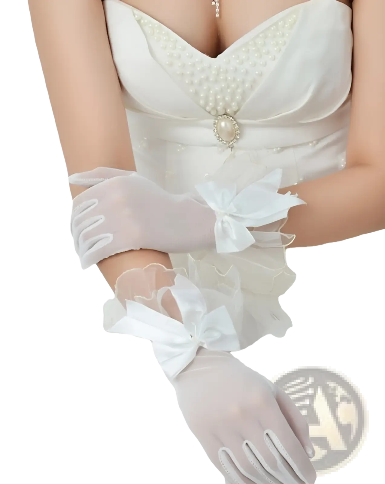 Elegant Black Lace and Satin Bow Evening Gloves