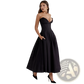 Elegant Black Strapless Flared Midi Dress