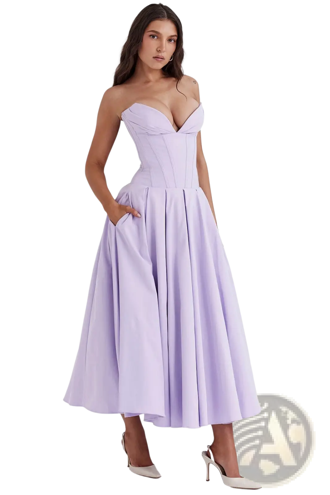 Elegant Black Strapless Flared Midi Dress