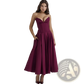 Elegant Black Strapless Flared Midi Dress