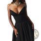 Elegant Black Strapless Flared Midi Dress