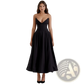 Elegant Black Strapless Flared Midi Dress