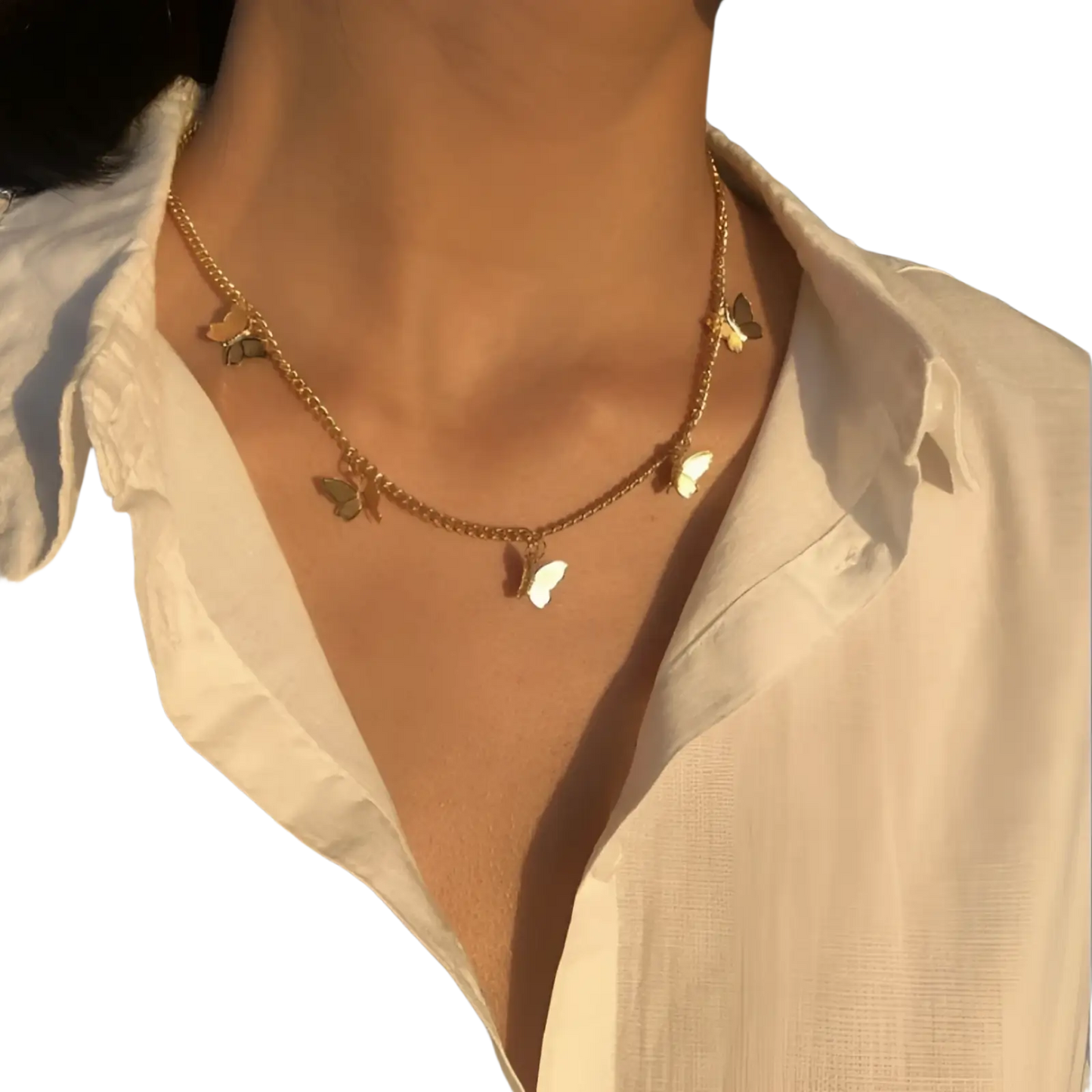 Elegant Butterfly Charm Choker Necklace in Gold and Silver