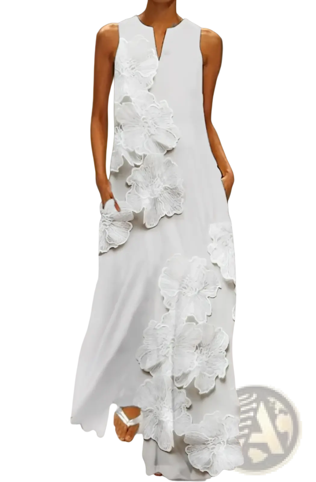 Elegant Floral Lace Appliqué Sleeveless Maxi Dress