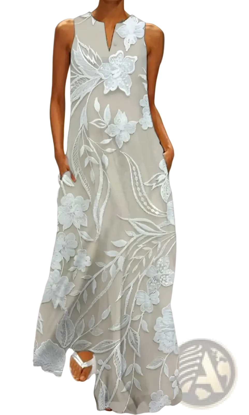 Elegant Floral Lace Appliqué Sleeveless Maxi Dress
