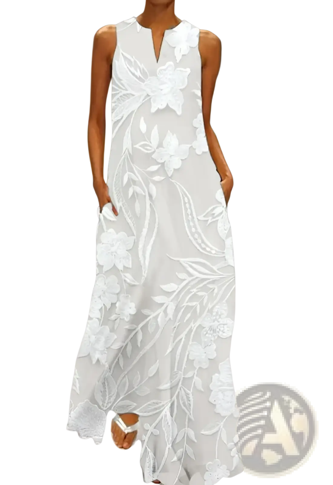 Elegant Floral Lace Appliqué Sleeveless Maxi Dress